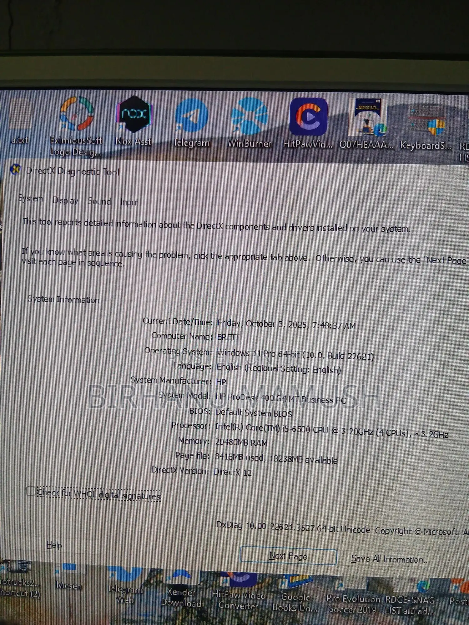 Desktop Computer HP ProDesk 400 G4 20GB Intel Core I5 HDD+SSD 1.5T