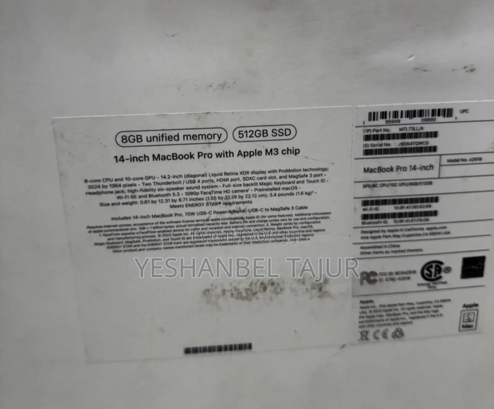 New Laptop Apple MacBook Pro 2024 M3 14-Inch 8GB Apple M3 SSD 512GB