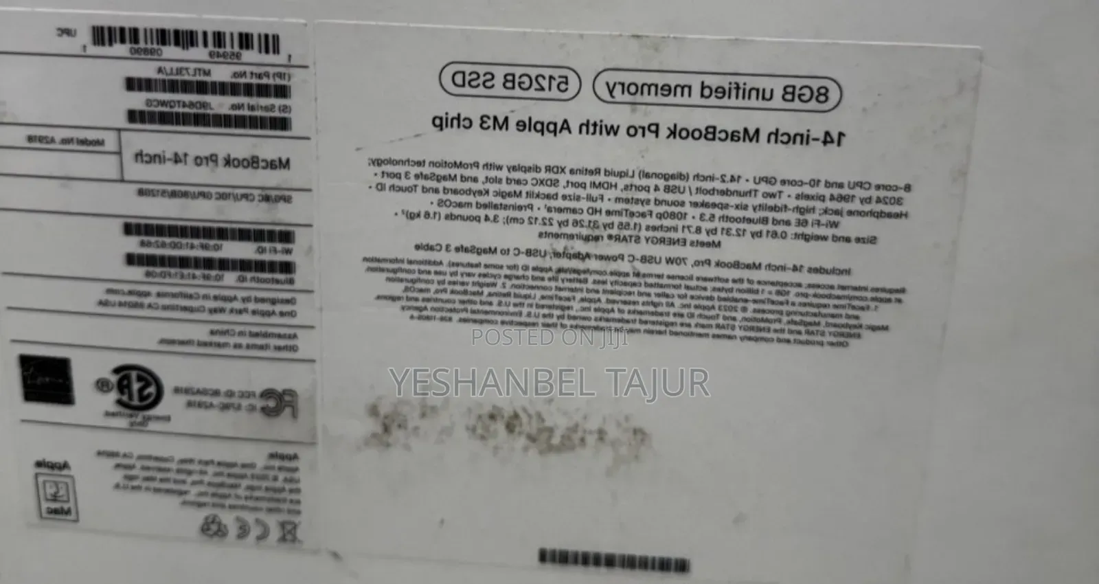 New Laptop Apple MacBook Pro 2024 M3 14-Inch 8GB Apple M3 SSD 512GB