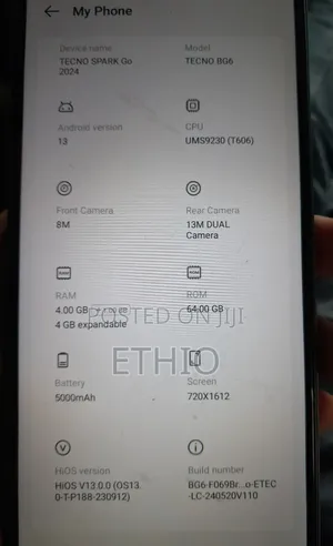 New Tecno Spark Go 2023 64 GB Blue