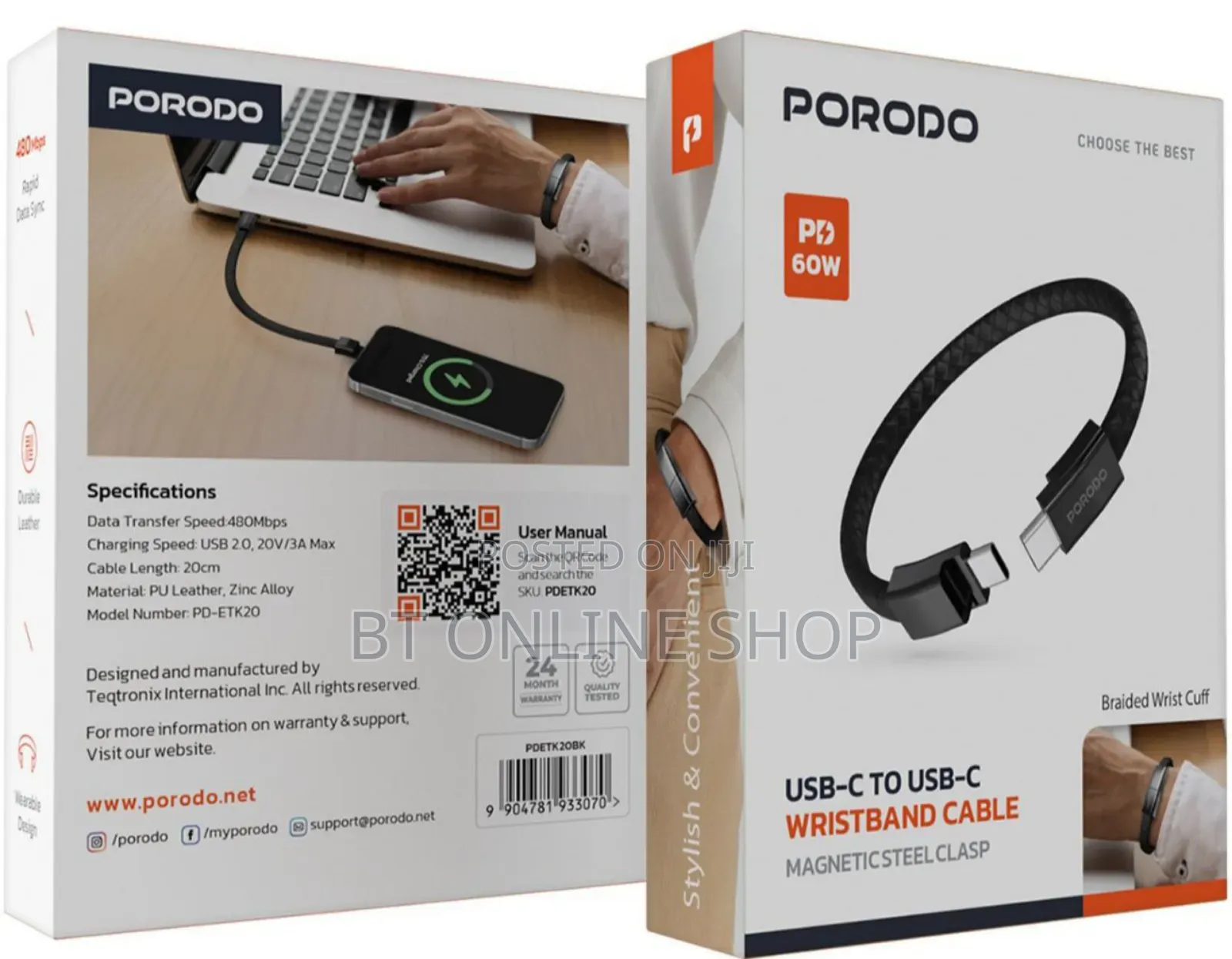 Porodo Usb-C to Usb-C Wristband Cable