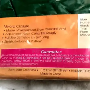 Betty Dan Vinyl Shampoo Cape Style #306v Classy Cape Hunter Blue