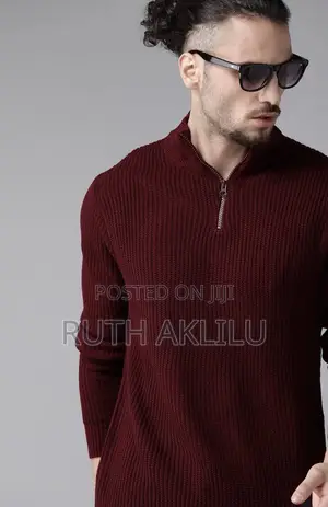 Photo - Burgundy Half Zipper and High Neck Sweater