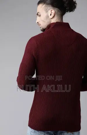 Burgundy Half Zipper and High Neck Sweater