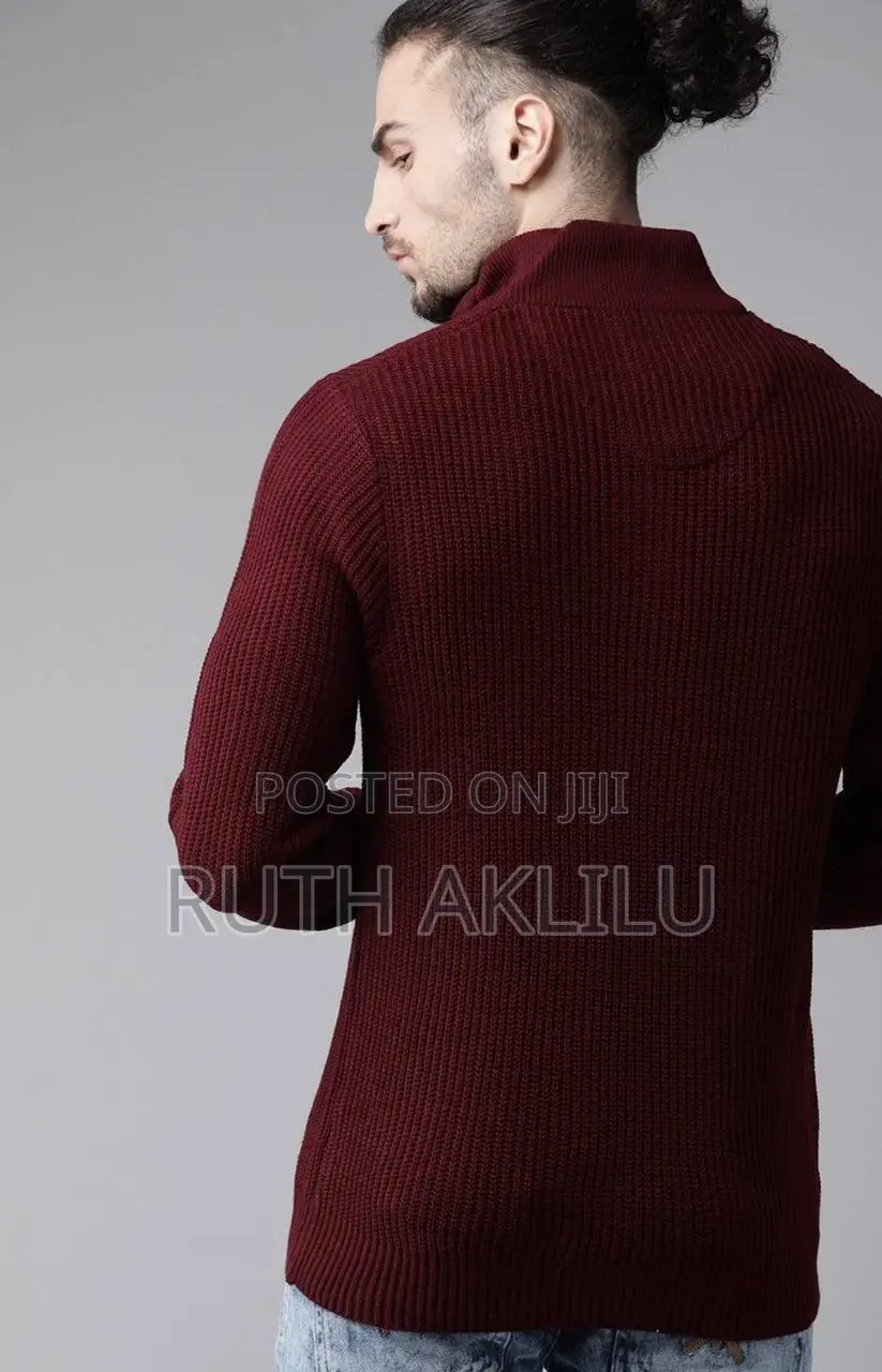 Burgundy Half Zipper and High Neck Sweater