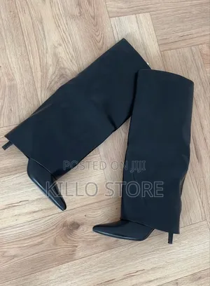 Women Black Pointed Toe Slim Heel Knee High Boot