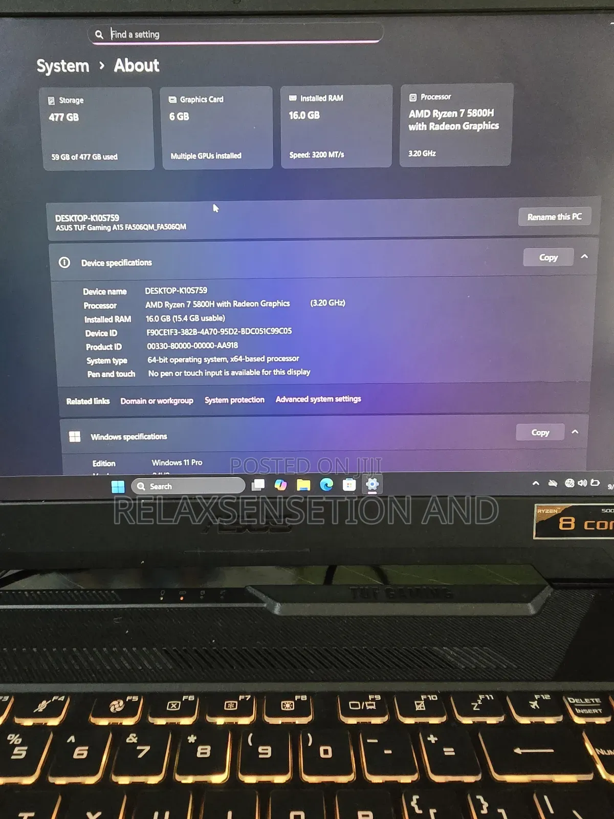 New Laptop Asus TUF Gaming A15 16GB AMD Ryzen 7 SSD 512GB