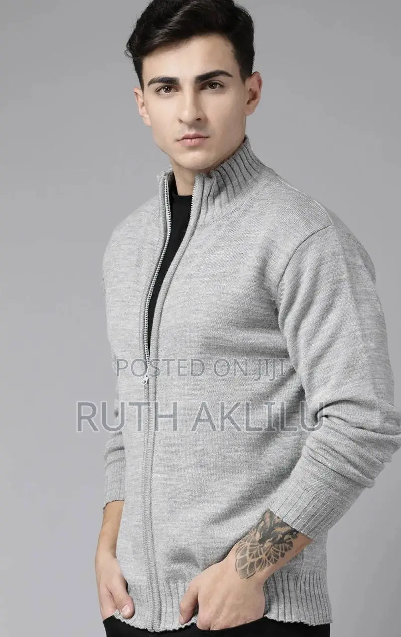 Grey Front Open Mens Sweater