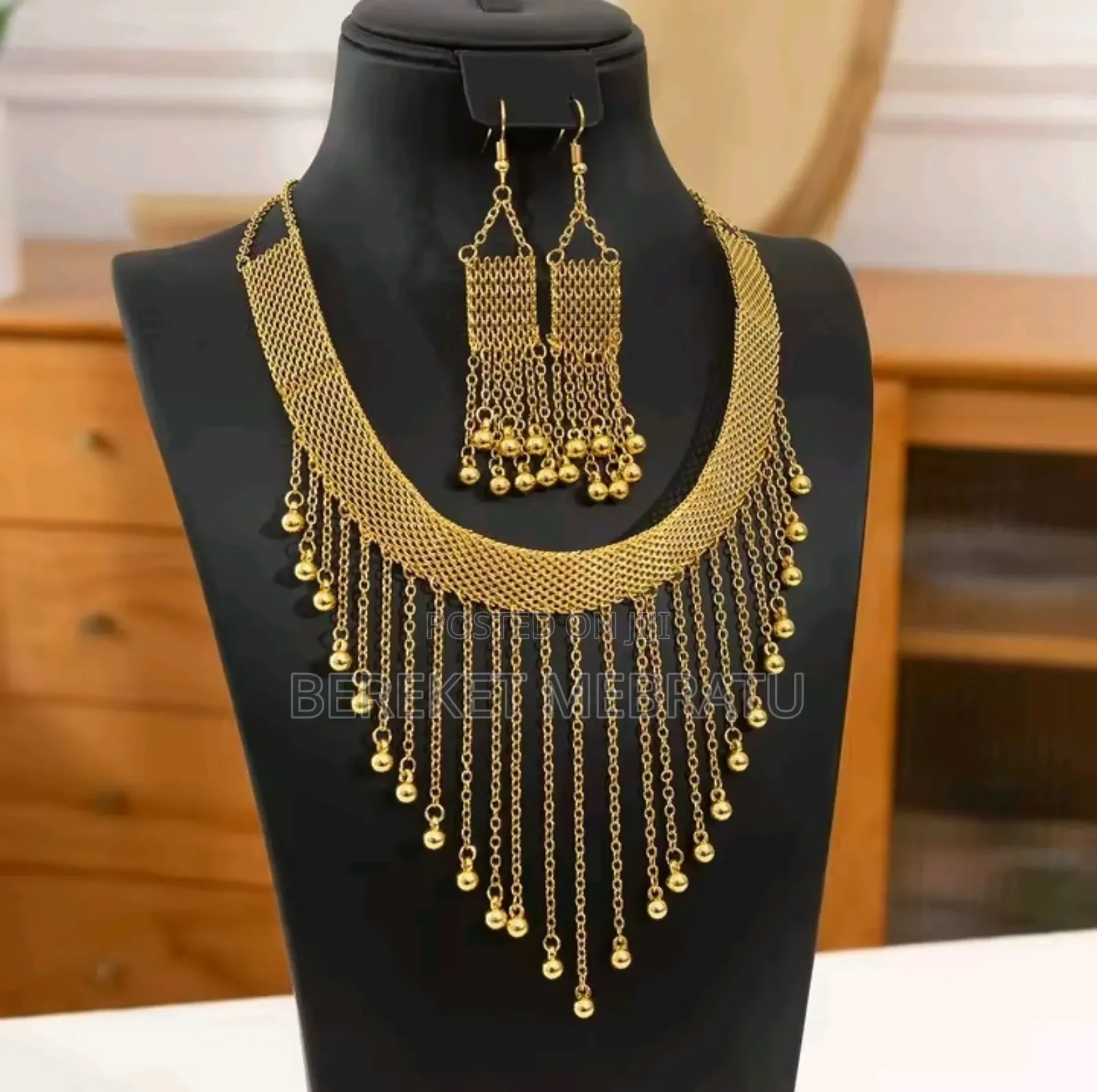 Arabian Bride Luxury Vintage Long Tassel Necklace Earrings 2-piece