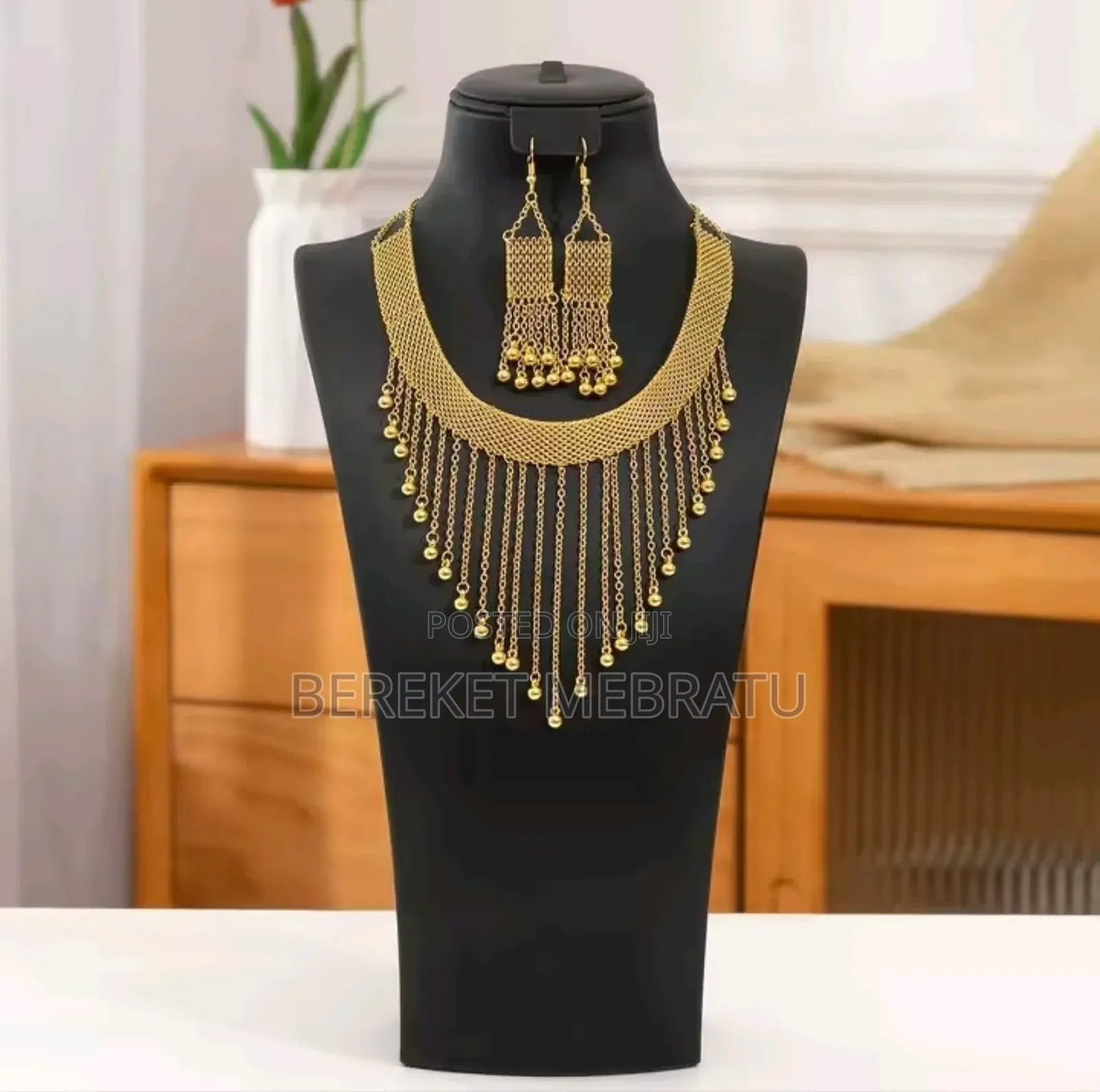 Arabian Bride Luxury Vintage Long Tassel Necklace Earrings 2-piece