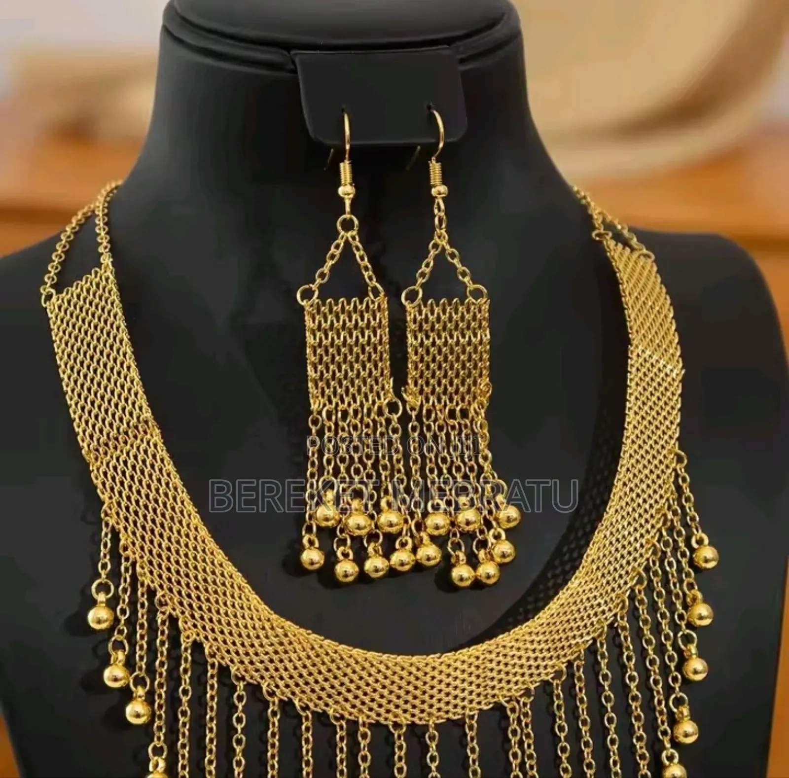 Arabian Bride Luxury Vintage Long Tassel Necklace Earrings 2-piece