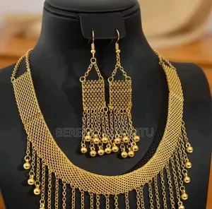 Arabian Bride Luxury Vintage Long Tassel Necklace Earrings 2-piece