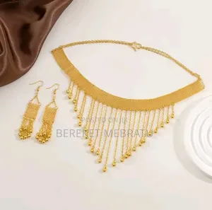 Arabian Bride Luxury Vintage Long Tassel Necklace Earrings 2-piece