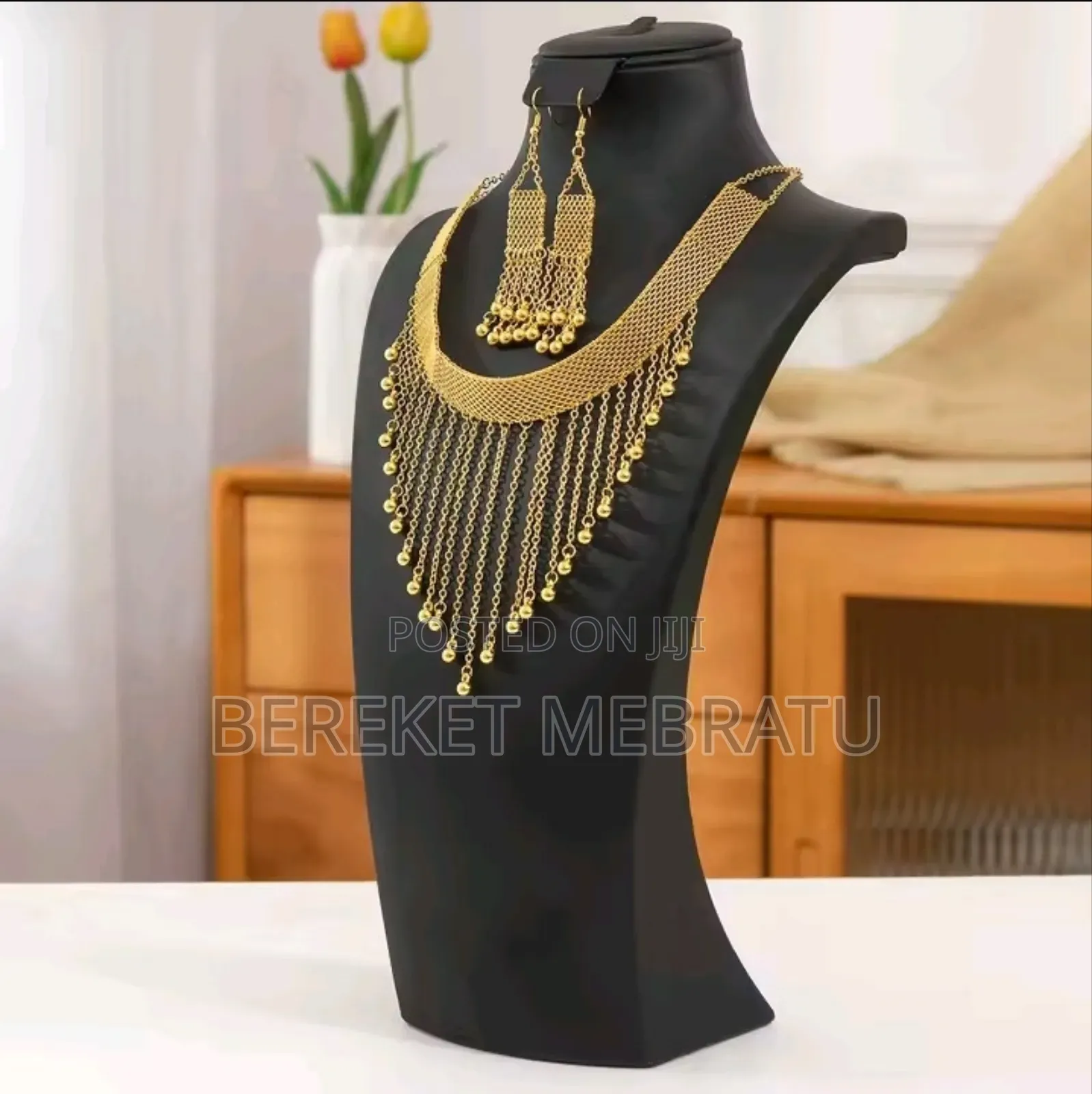 Arabian Bride Luxury Vintage Long Tassel Necklace Earrings 2-piece