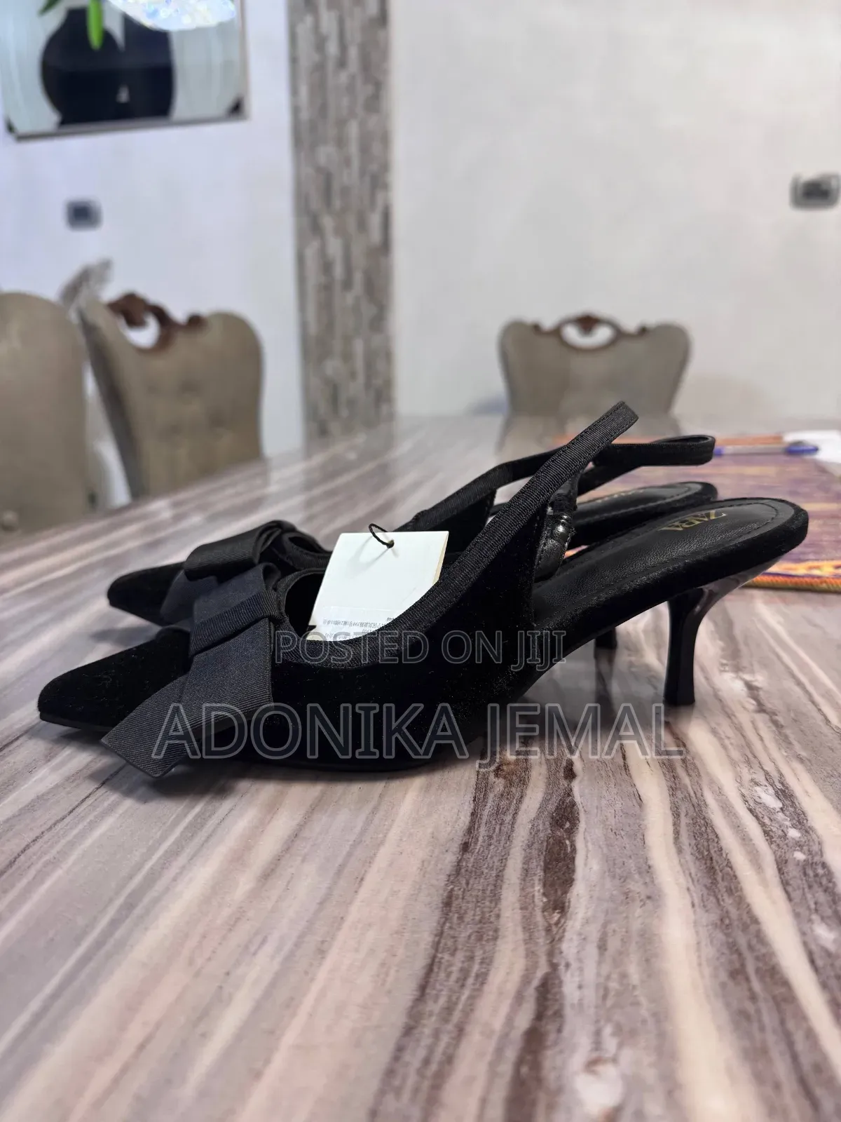 Zara Black Heel Shoes With Bow