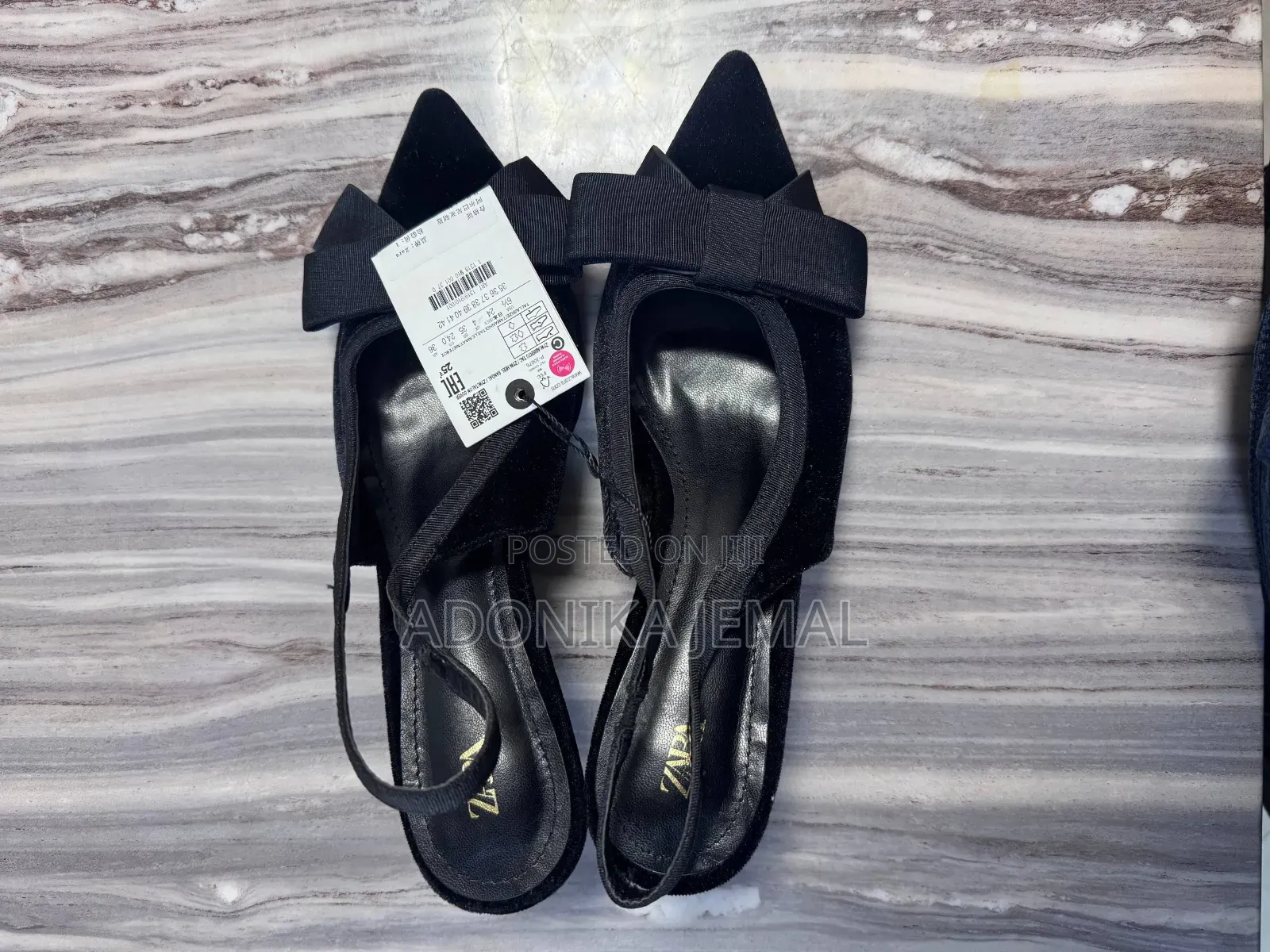Zara Black Heel Shoes With Bow