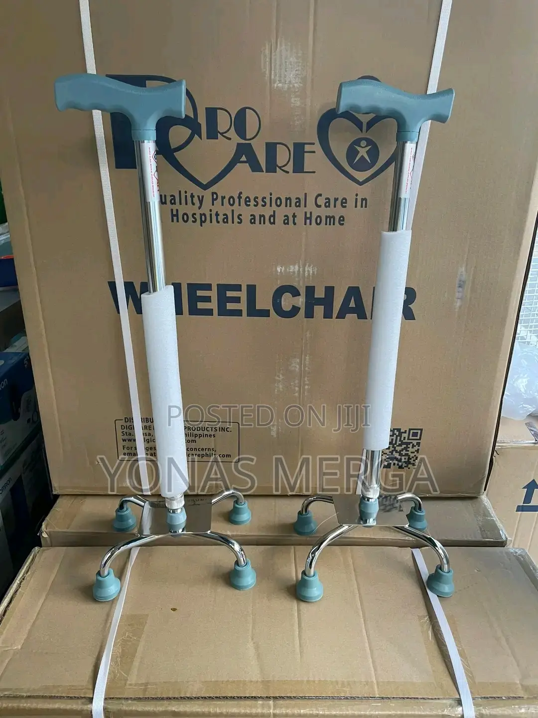 Quad Cane, Silver Walking Stick With Adjustable Height, 150-175cm