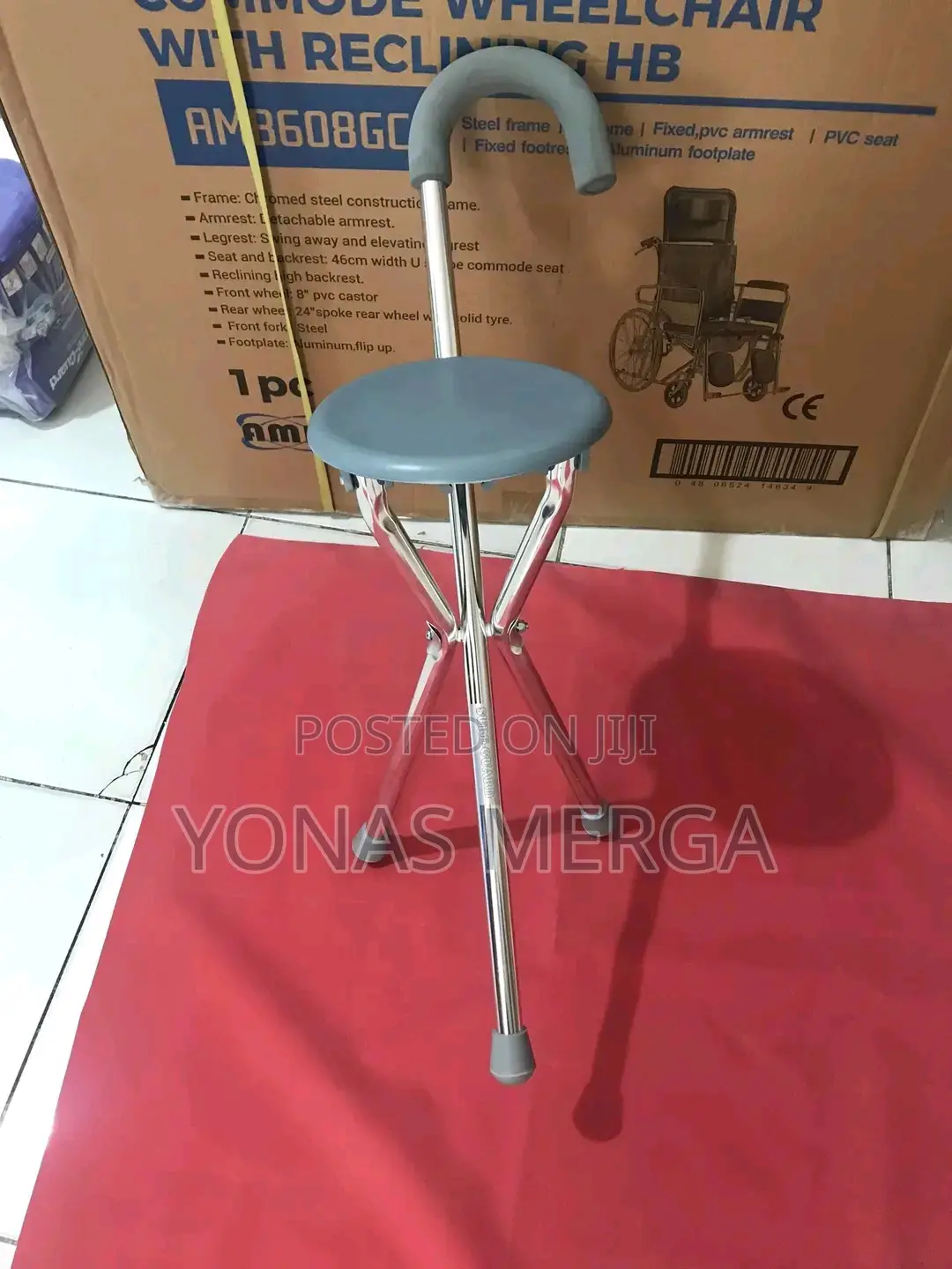 Walking Stick With Tri-Pad Base, Anti-Shock Feature and Built-in Seat