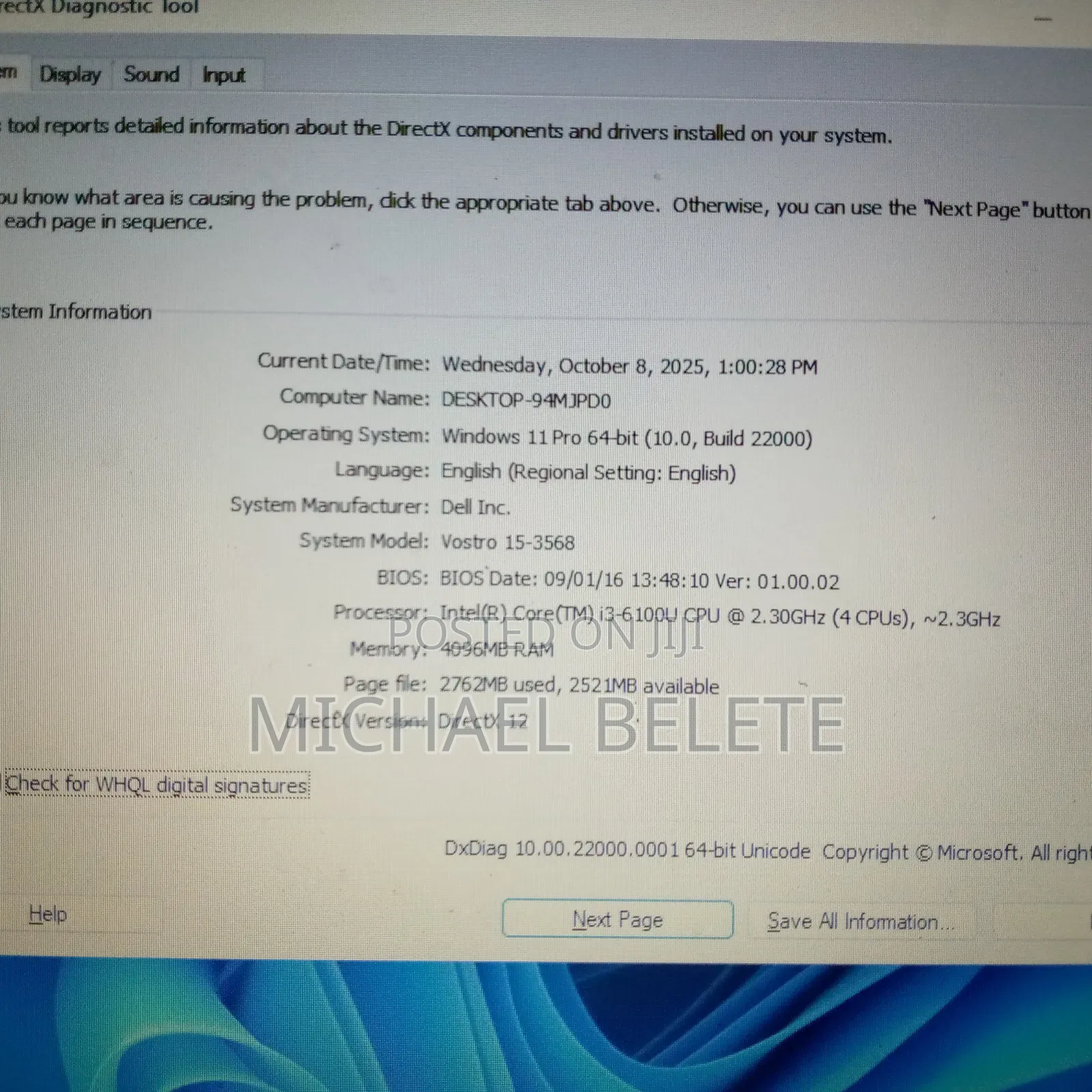 Laptop Dell Vostro 3560 4GB Intel Core 3 HDD 1T