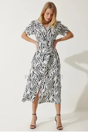 Photo - Black White Patterned Belted Dress