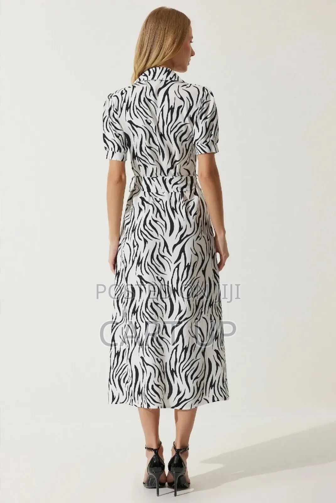 Black White Patterned Belted Dress