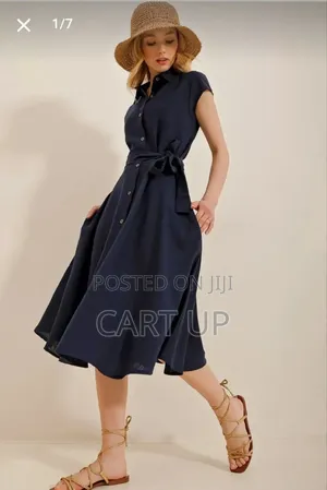 Sleeveless Linen Dress With Shirt Collar Belt