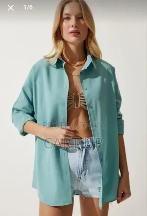 Photo - Aqua Green Oversize Long Basic Shirt