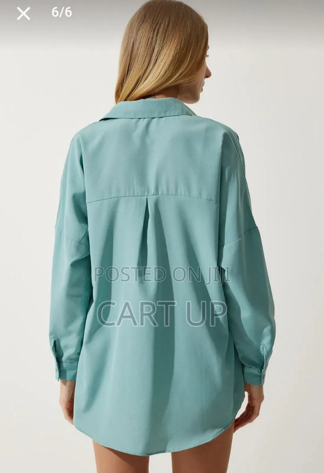 Aqua Green Oversize Long Basic Shirt