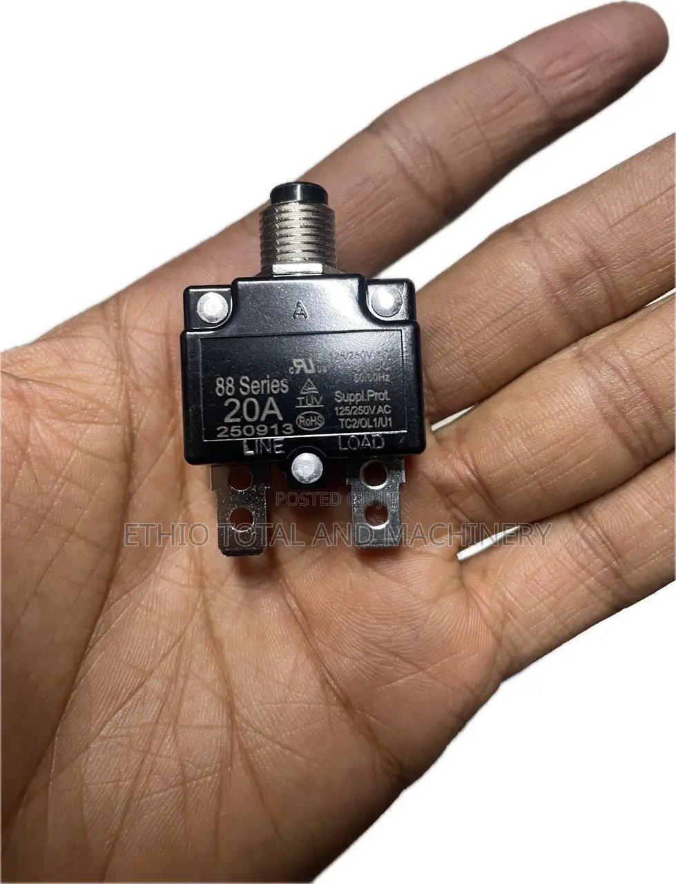 Push Button Kuoyuh 88 Series Push-to-Reset Thermal Circuit Breaker.