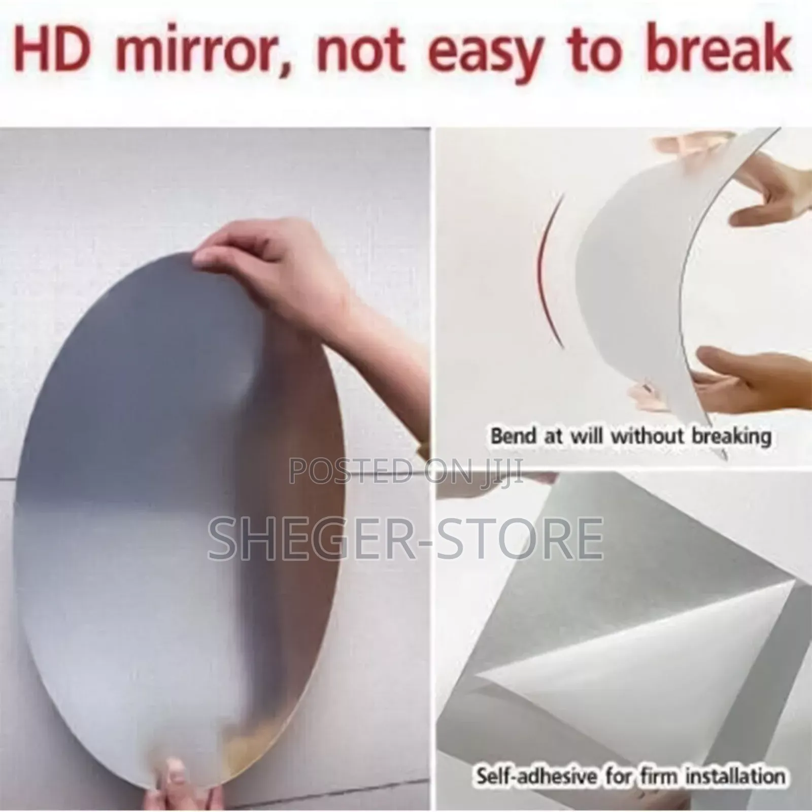 Acrylic Mirror Sticker (ስቲከር መስታወት
 ቢወድቅ የማይሰበር
 የራሱ መለጠፊያ ያለው)