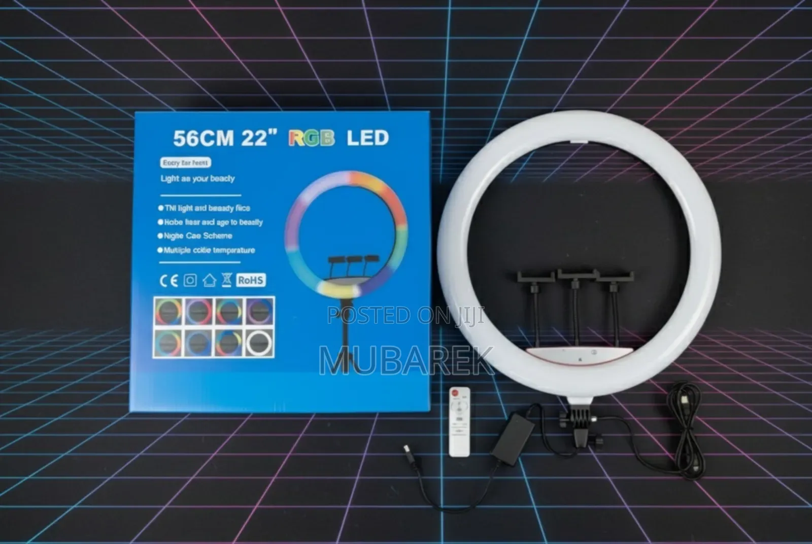 ​22 Inch RGB Dimmable Circle Light With Phone Mounts and Tripod.