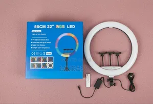 Photo - 22 Inch RGB Dimmable Circle Light Phone Mount and Bluetooth Remote.