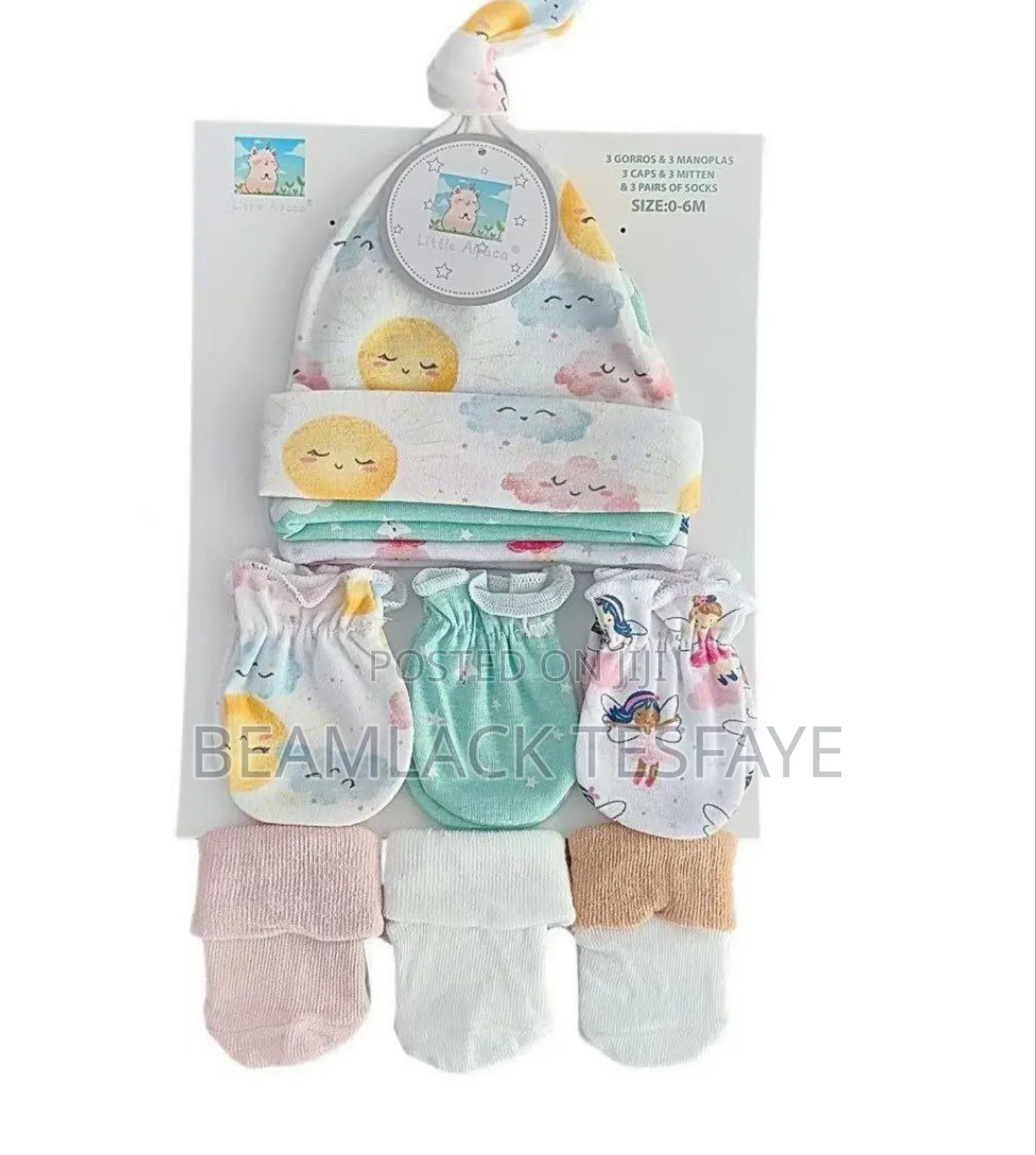 9pc ( 3 Caps 3 Mitten 3 Pairs of Socks )