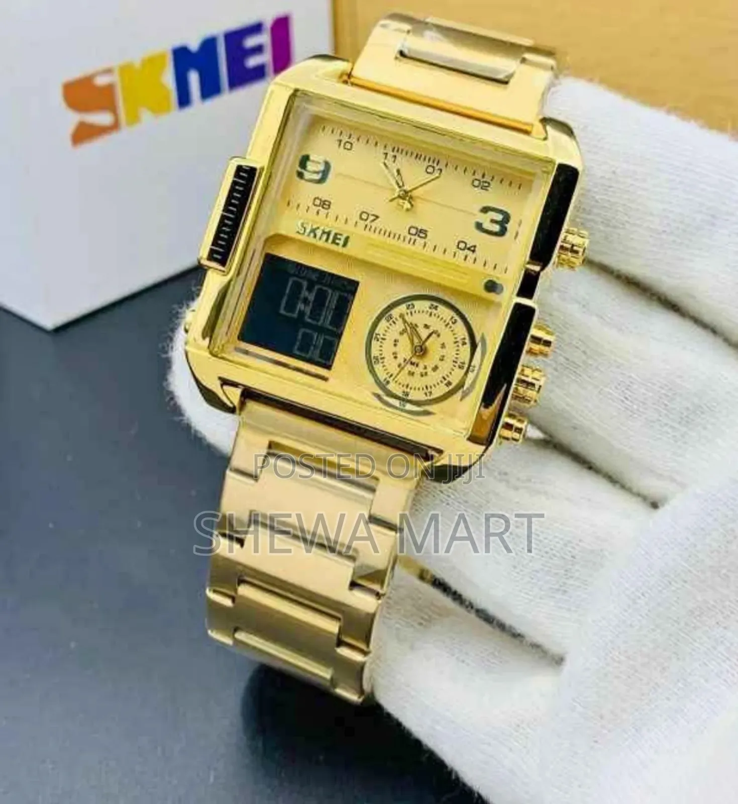 Skmie Men Qurtz and Digital Watch Square Business Clock