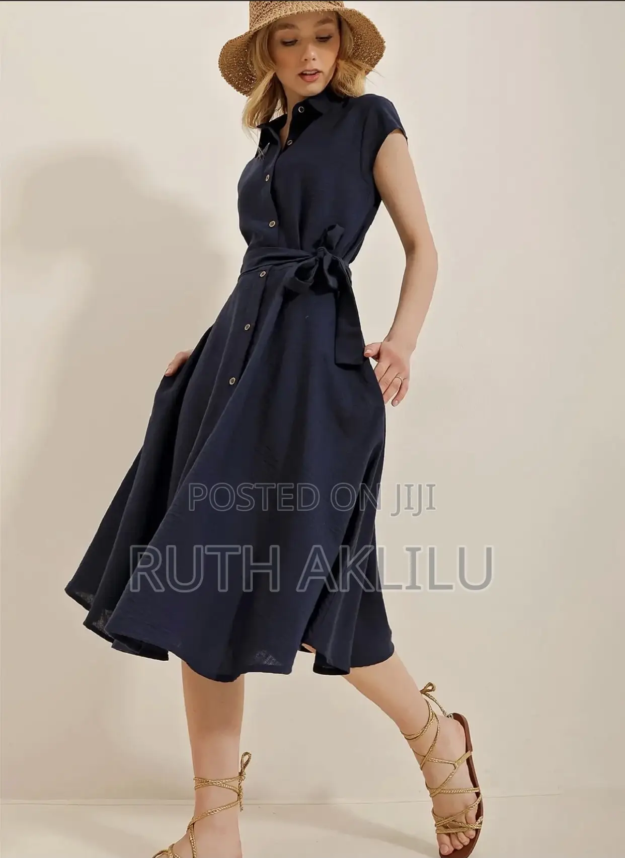 Women’S Navy Blue Denim Effect Dress