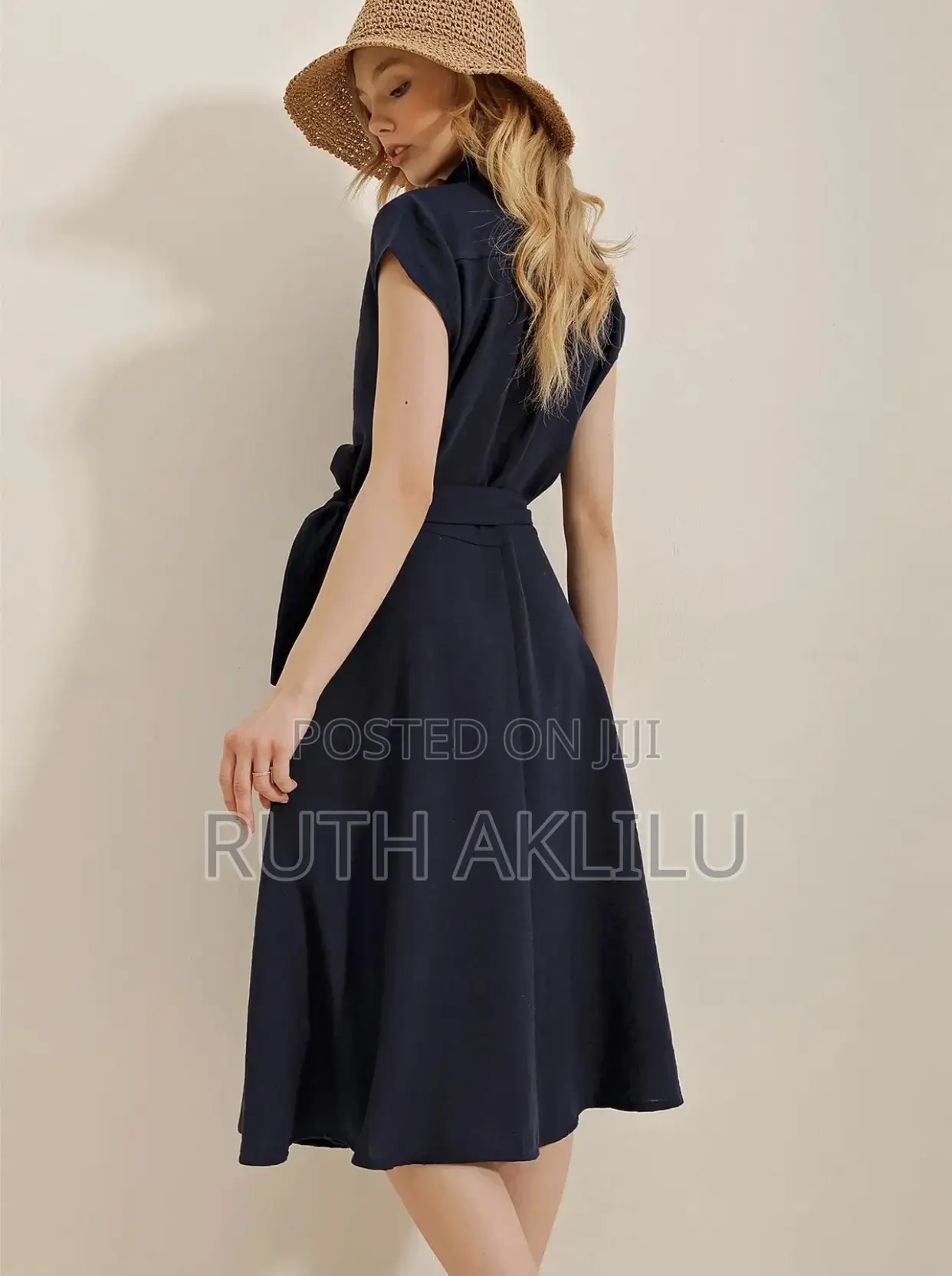 Women’S Navy Blue Denim Effect Dress