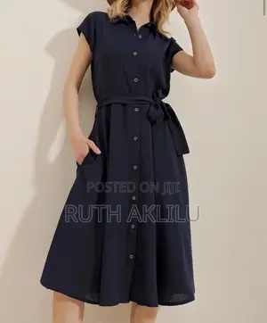 Women’S Navy Blue Denim Effect Dress