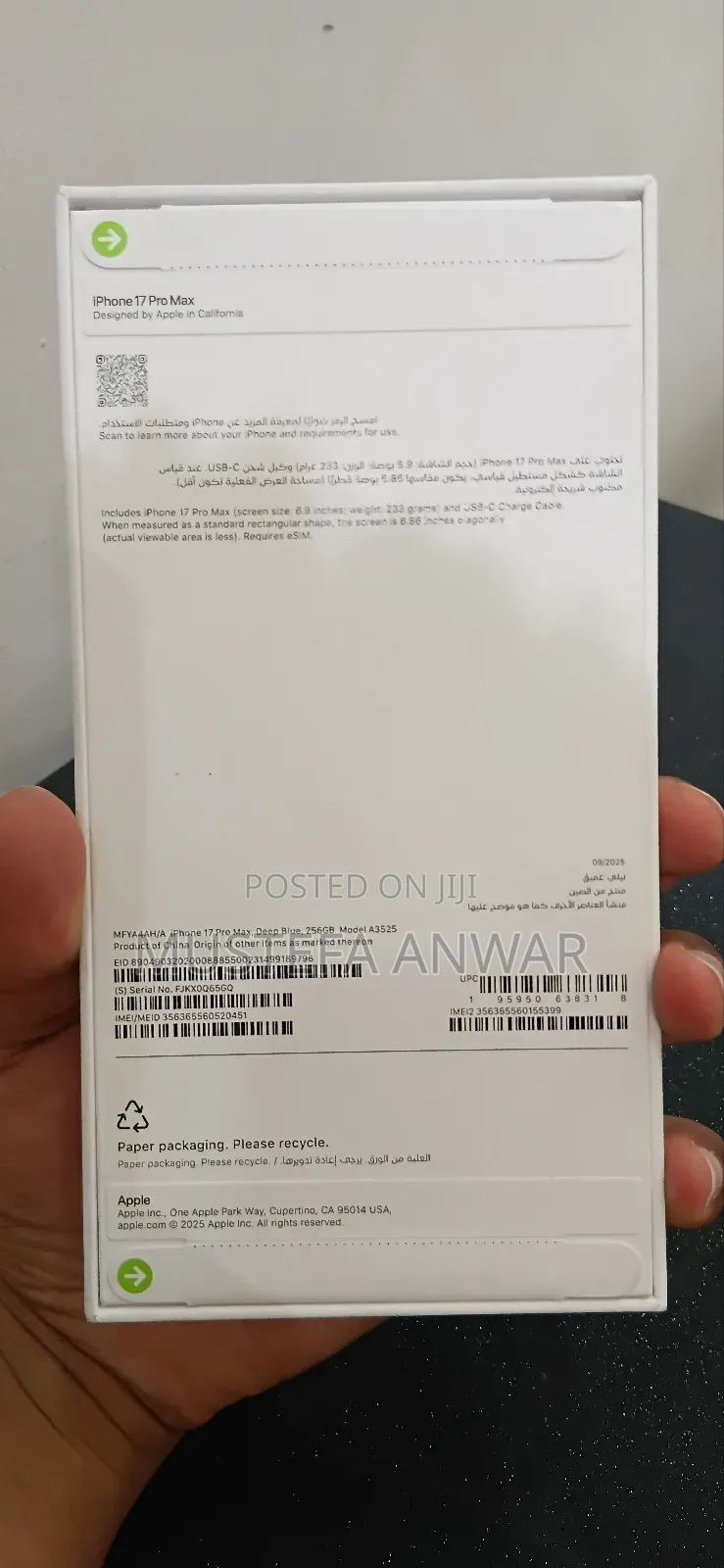 New Apple iPhone 17 Pro Max 256 GB Blue