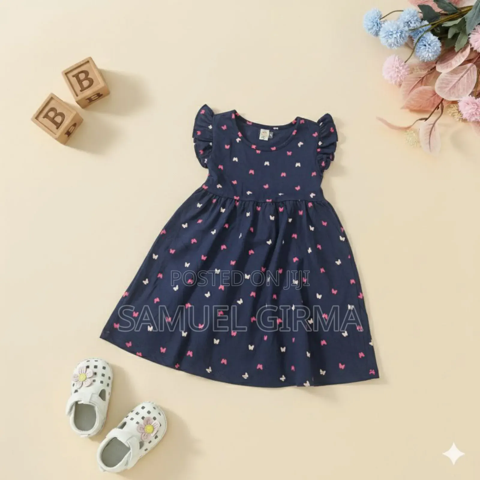 Mk- 0400 Toddler Girls Butterfly Printed Cute Dress Size: 4-6 Years