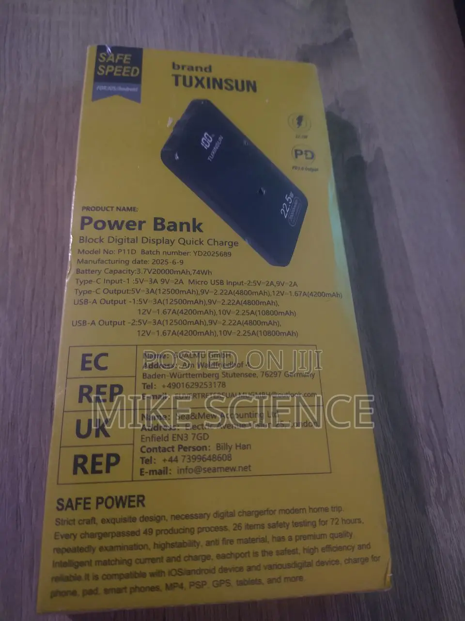 Super Fast Charge 20,000mah (22.5w) Powerbank 1 Usb C And 2 Usb A Port