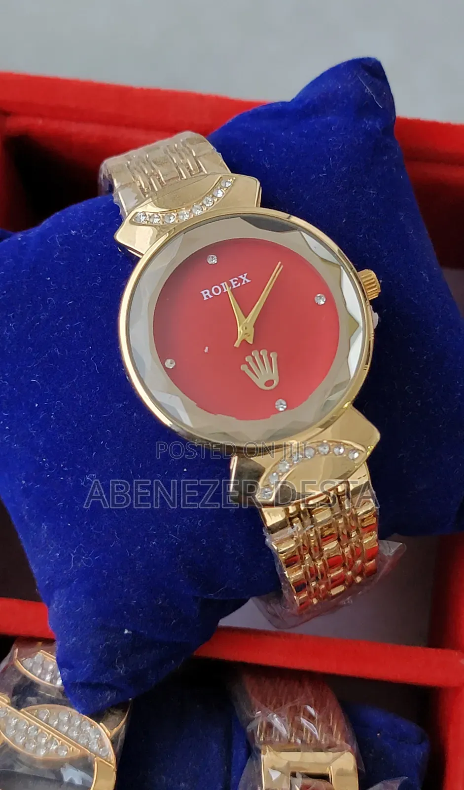 Ladies Watch Gold-Tone Rolex Watch With a Red Dial