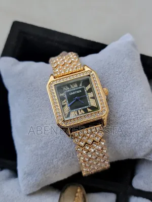 Ladies Cartier Watch With a Square Face Black Surface