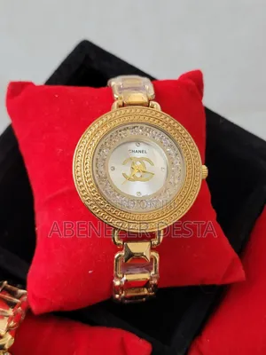 Gold-Toned Chanel Watch With a Crystal- Embellished Bezel