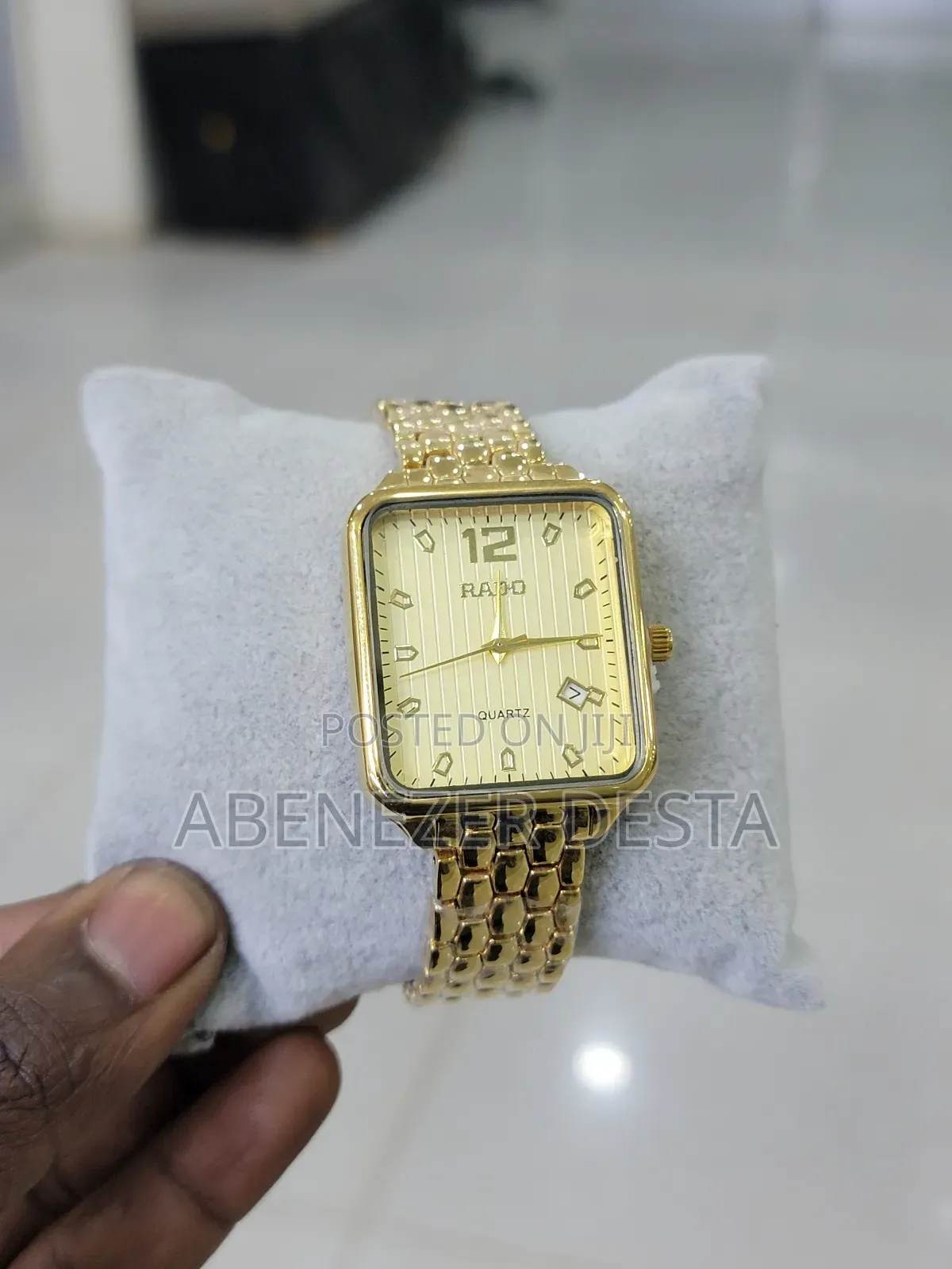Gold-Tone Rado Quartz Watch With a Square Face and a Honeycomb-Pattern