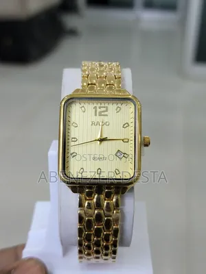 Gold-Tone Rado Quartz Watch With a Square Face and a Honeycomb-Pattern