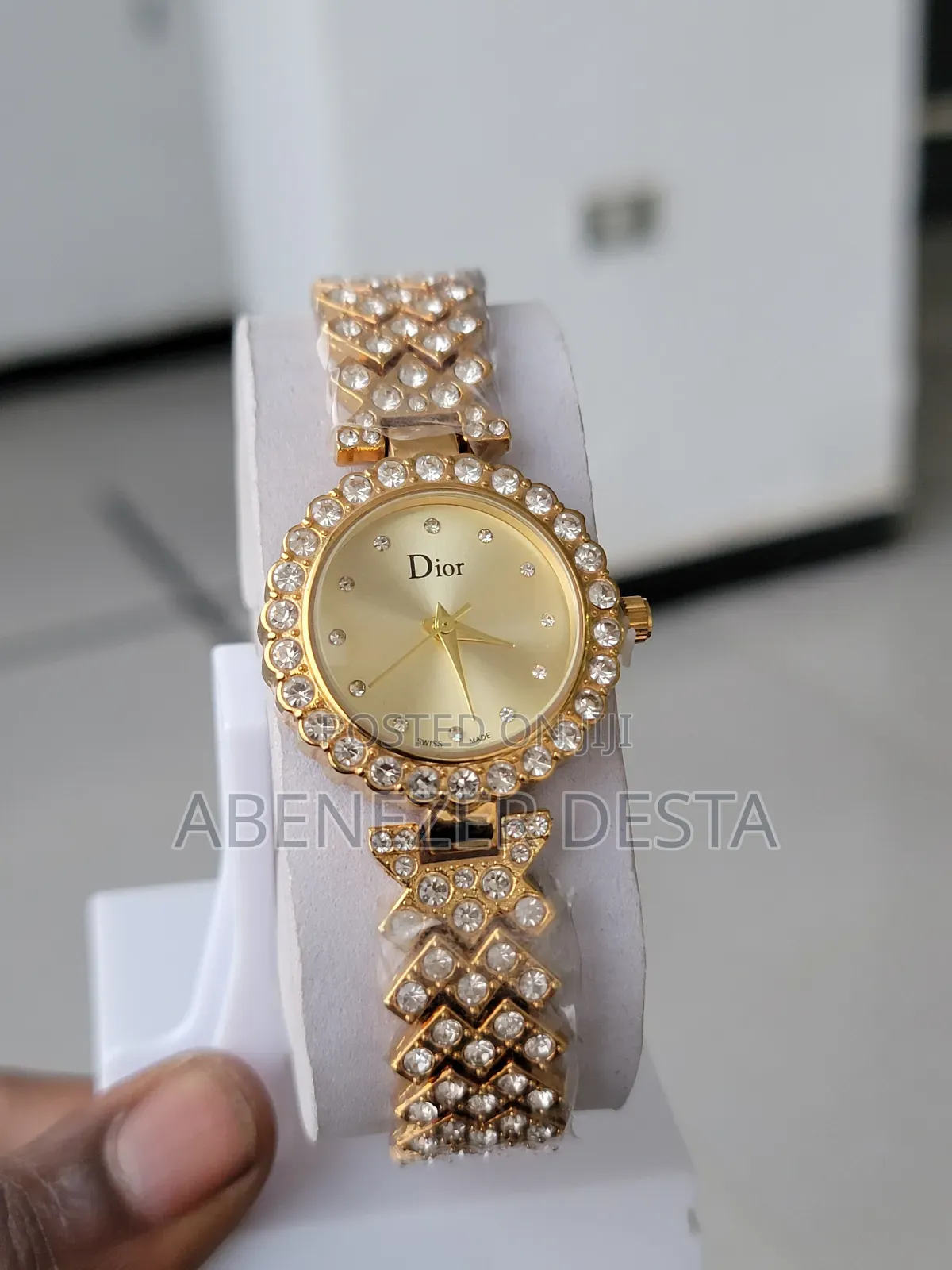 Fancy Stone Ladies' Watch With a Fancy Stone Cuff Bracelet.