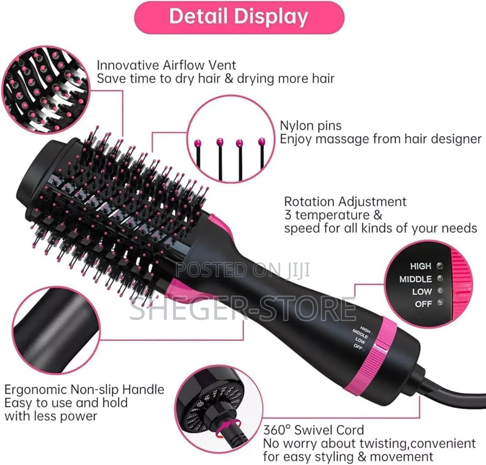 Orginal One Step Hair Dryer Styler ( ከርል ለመስራት ለማለስለስ
እንዲሁም ለማድረቅ )