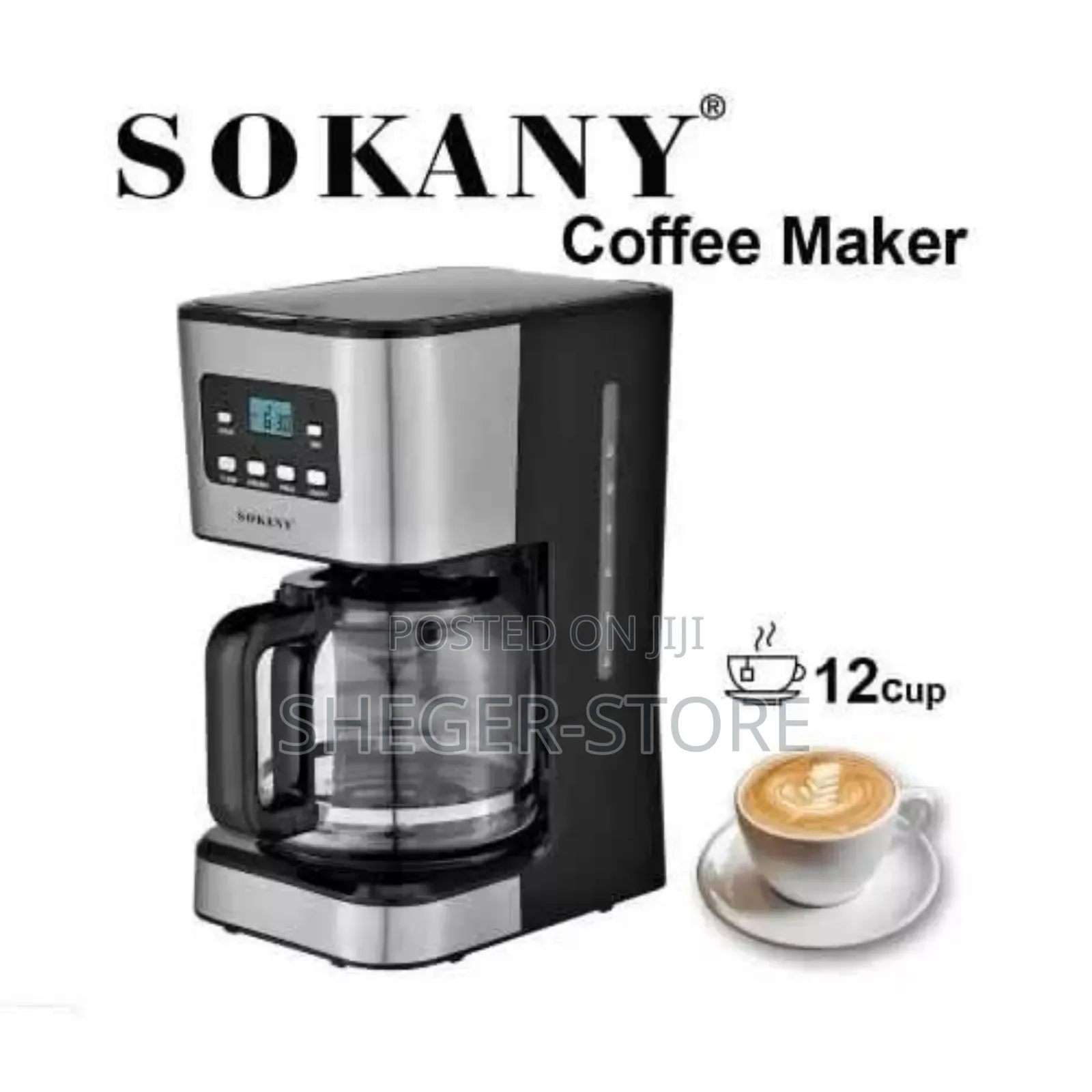 Sokany Electrical Coffeemaker ለቤትን ለቢሮ የሚሆን
12 ስኒ ወይም 1.3ሊትር ቡና የሚያፈላ