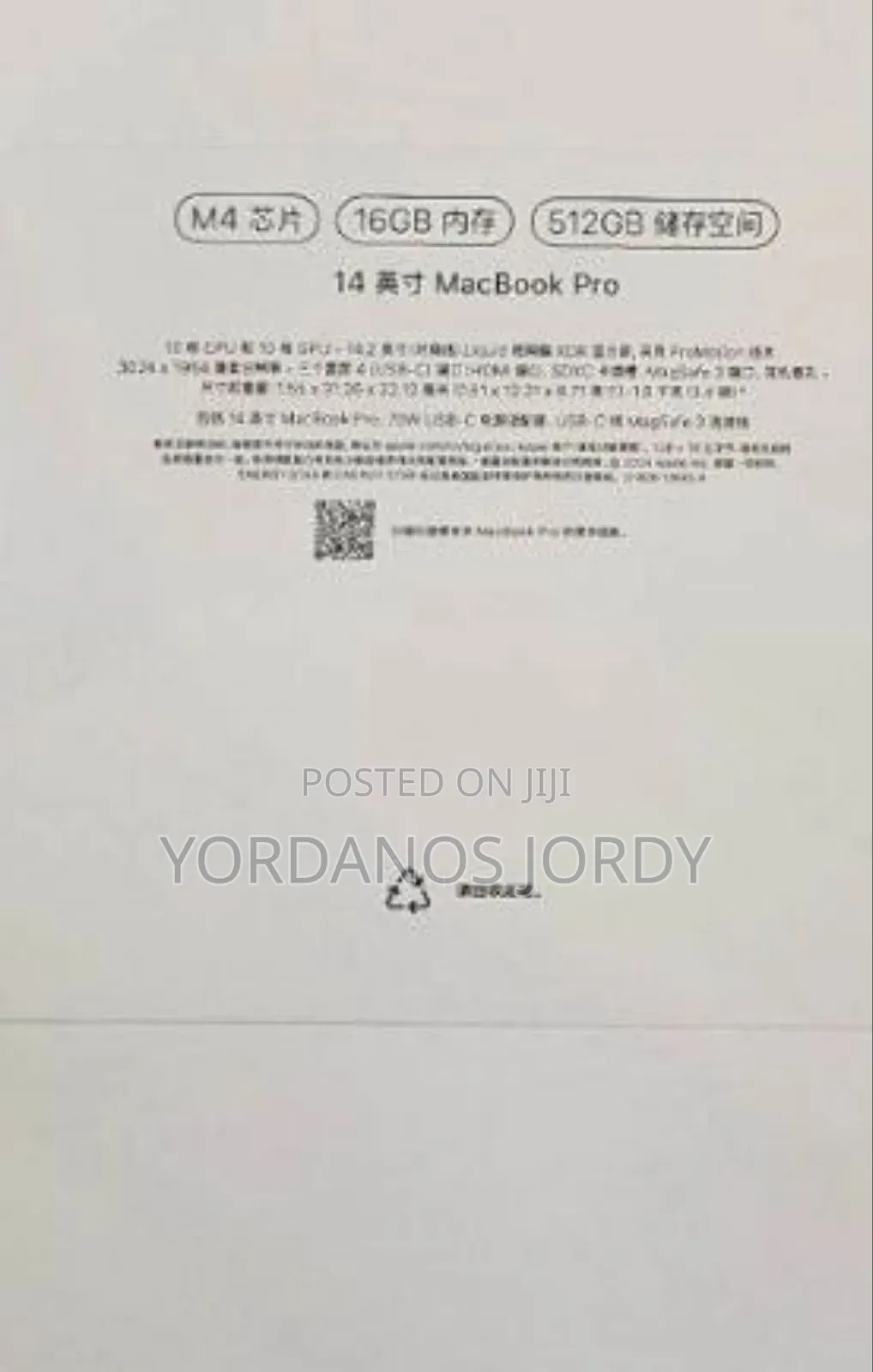 New Laptop Apple MacBook Pro 16GB Apple M4 SSD 512GB