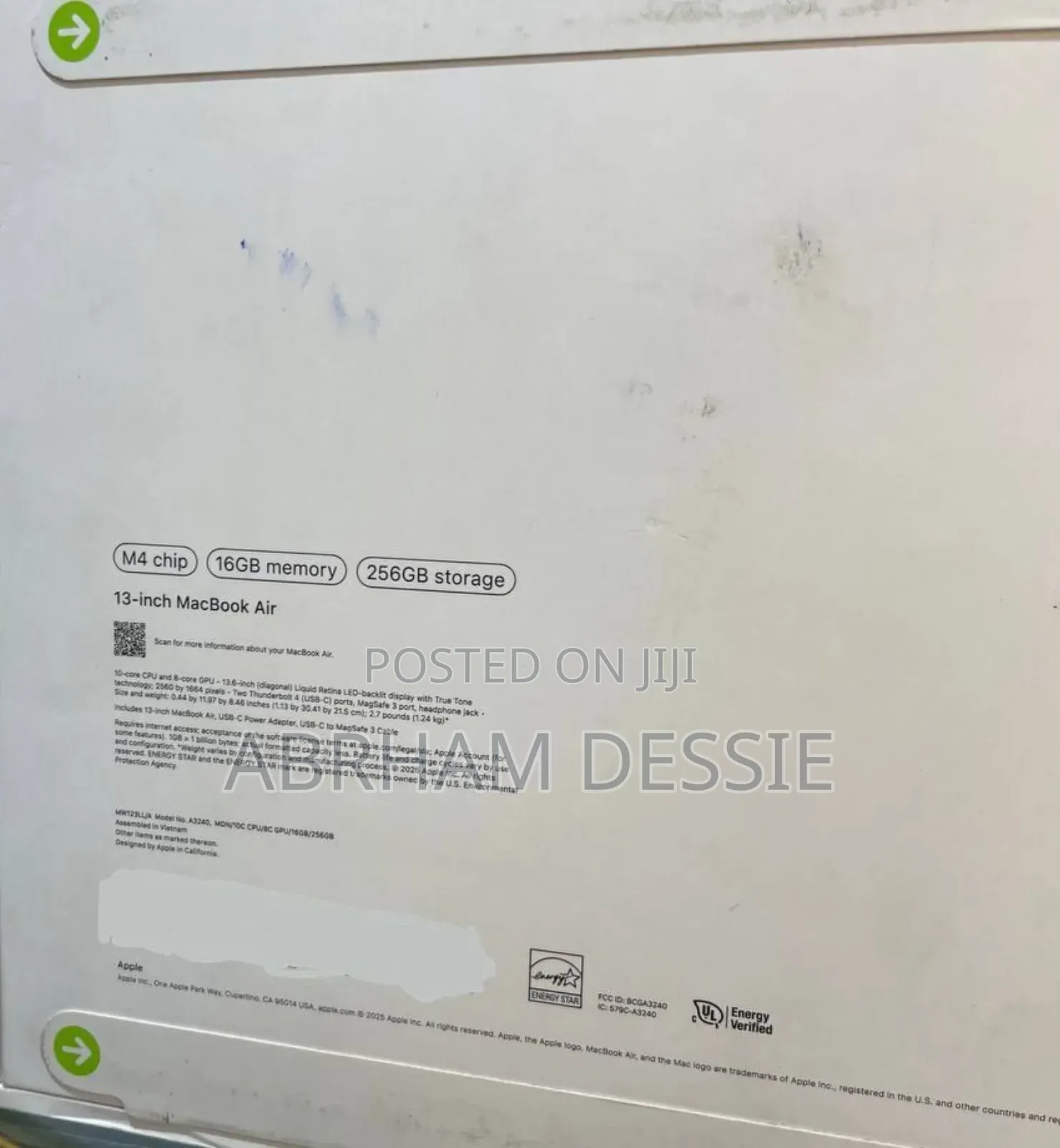 New Laptop Apple MacBook Air 2025 M4 13-Inch 16GB Apple M4 SSD 256GB